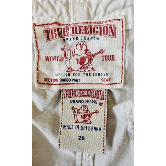 True Religion Womens Military Cargo Pants 26 White Straight Adjustable Waist/Leg - Picture 15 of 16